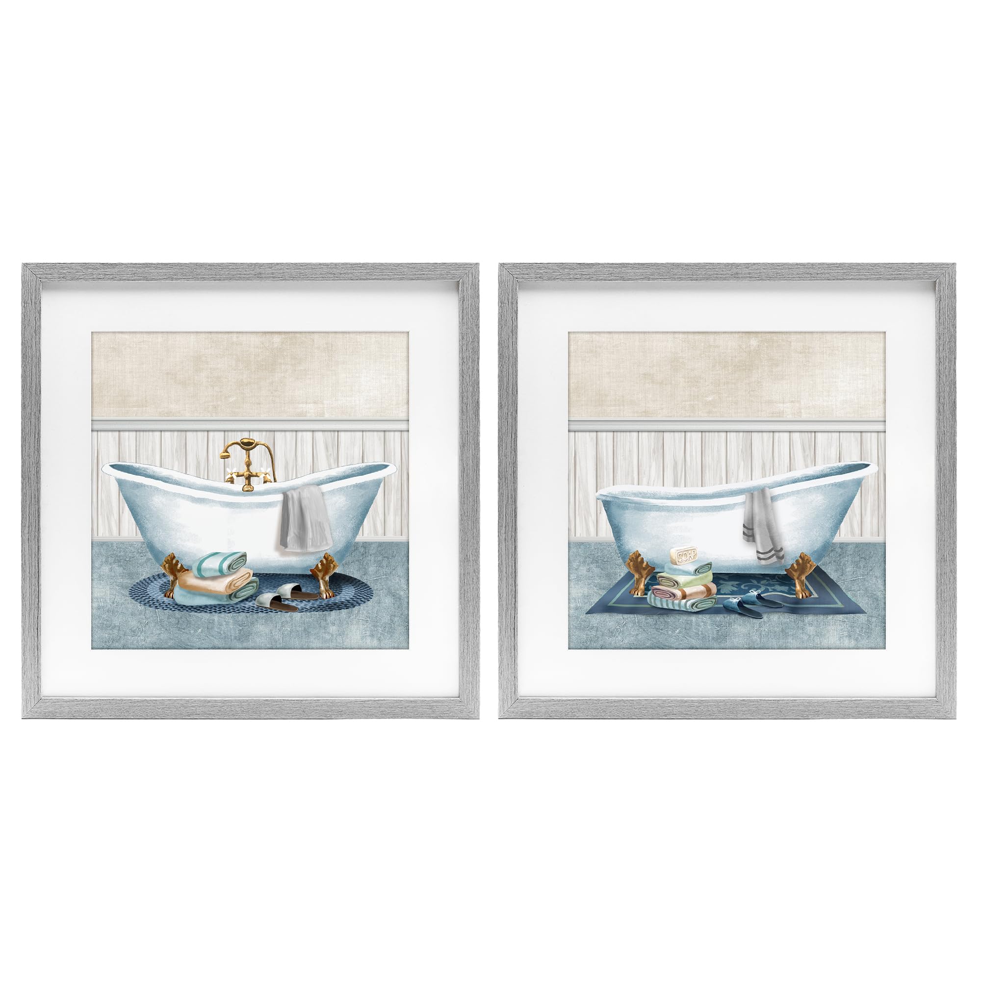 Stupell Industries Cozy Bathtub Still Life 'Cozy Bathtub & Slippers'| 2Pc Framed Print Under Glass Set