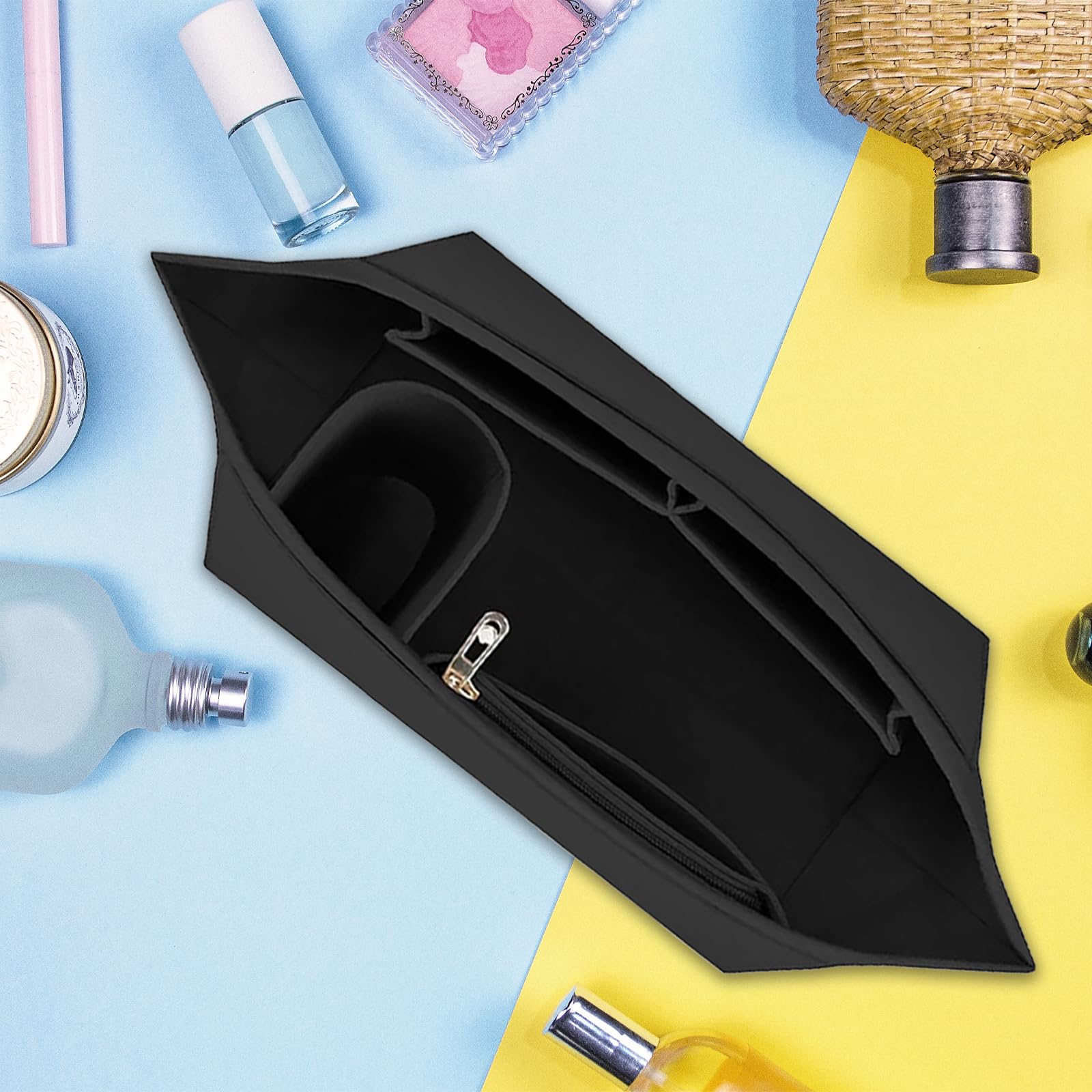 Organizer do torby, organizer Longchamp, organizer na torby, organizer na torby filcowe, z wieloma kieszeniami, składany organizer do Longchamp (czarny, 10 x 7,8 x 5,1 cala)