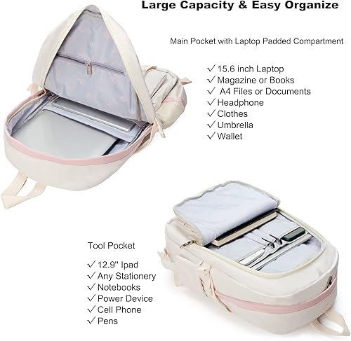 Miniatura 3 de Mochilas para laptop de 16 pulgadas, bolsa escolar con juego de lonchera, mochila universitaria primaria, bonita bolsa de almuerzo antirrobo,