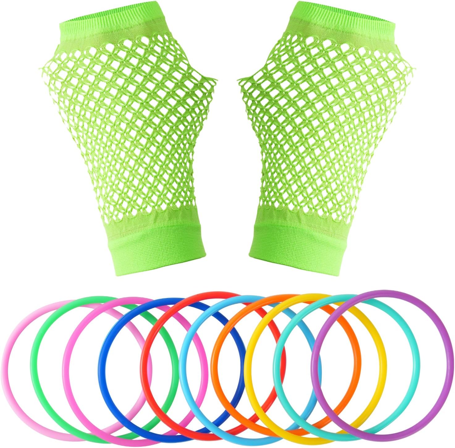 80s Costume Accessories Set for Women, 7 PCS Neon Party Outfit with Glasses, Gloves, Earrings, Necklace, Headband, Bangles - Image 5