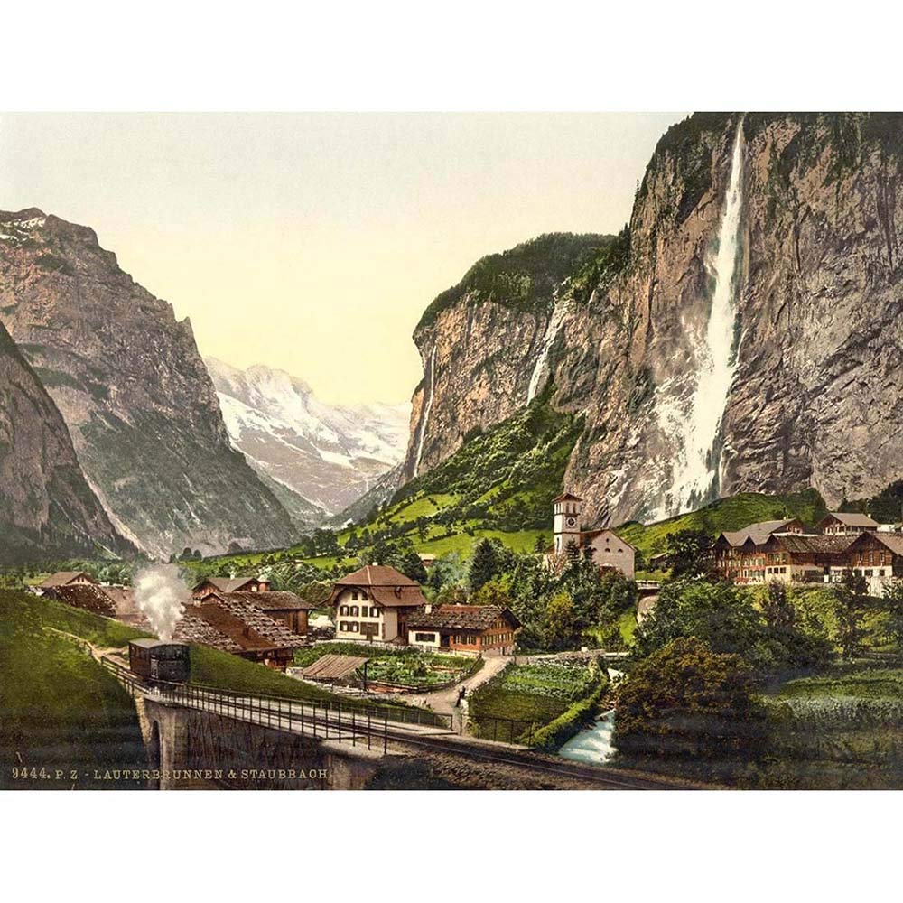 Wee Blue Coo Photo Lauterbrunnen Valley Waterfall Staubbach Jungfrau Switzerland Art Print Poster Wall Decor 12X16 Inch
