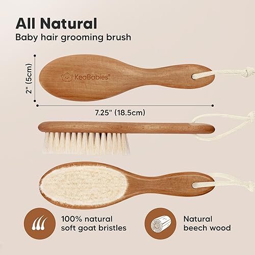 Miniatura 2 de Cepillo de madera para el pelo del bebé, cepillo de bebé con cerdas suaves de cabra, peine suave perfecto para recién nacidos para bebés, niñas,