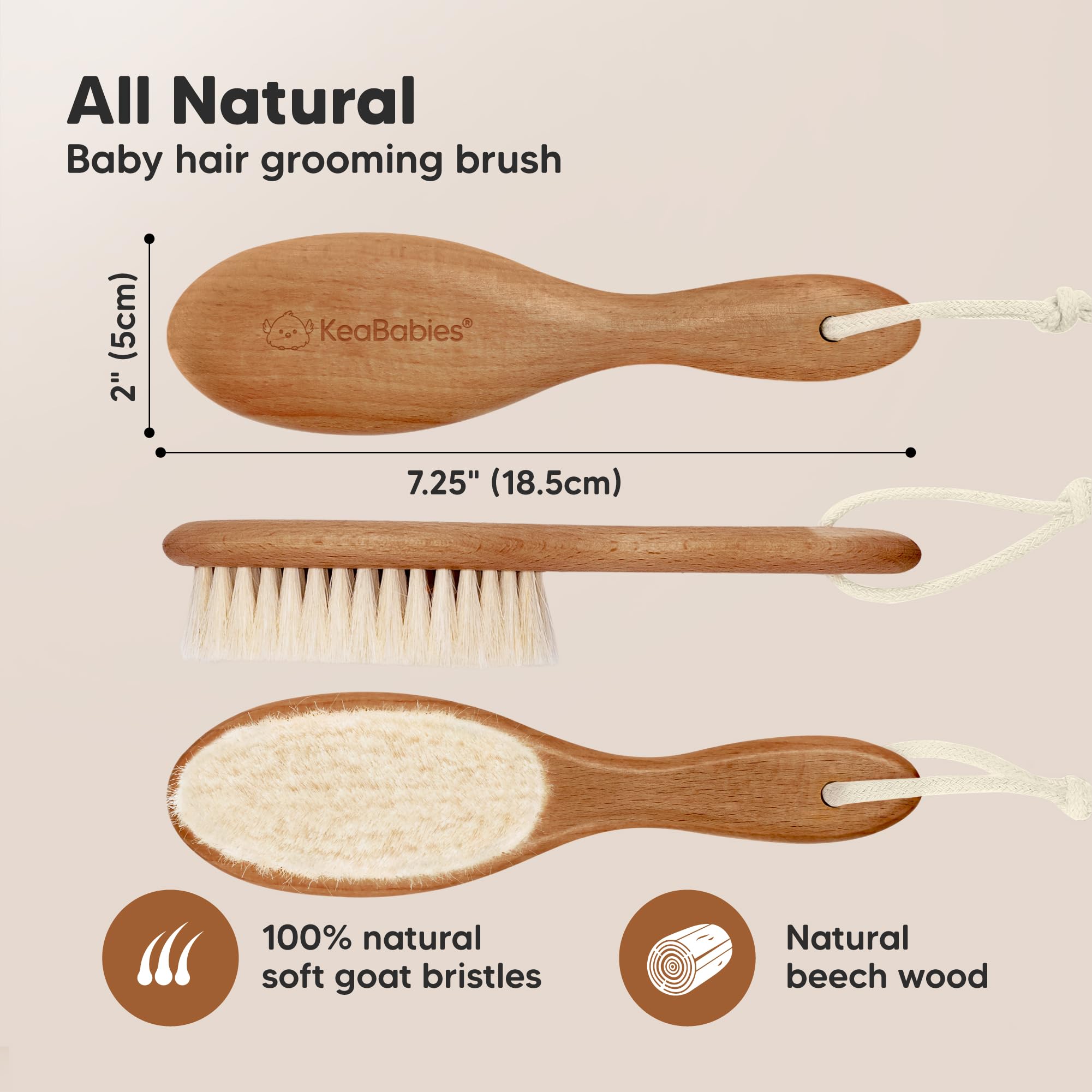 Wooden Baby Hair Brush - Cradle Cap Baby Brush with Soft Goat Bristles, Perfect Gentle Scalp Newborn Comb for Infant, Girls, Boys, Bath Essentials(Dark Walnut, Oval)