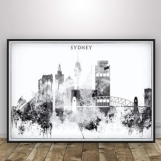 Black White Sydney Art Poster, Australia city print, Watercolor Sydney Art, Sydney skyline, Sydney painting, Sydney poster, Sydney Travel, Unframed print
