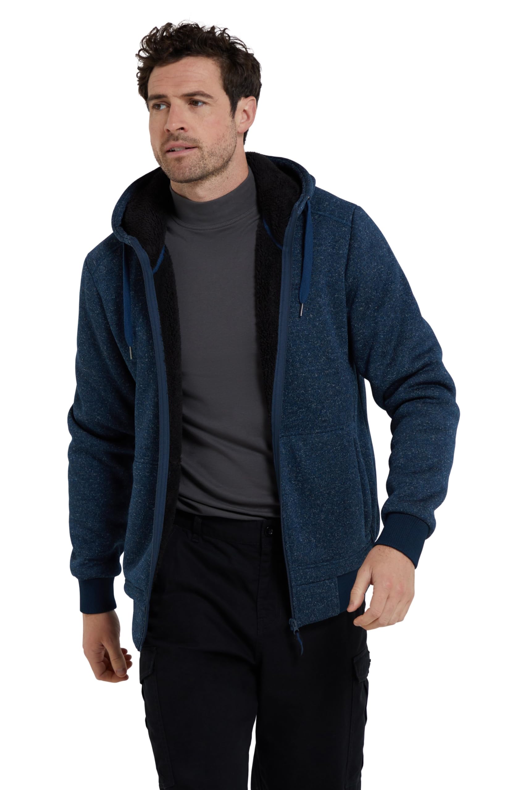Mountain Warehouse Men's Dark Blue Nevis Ii Fur Lined Full Zip Hoodie Xxl
