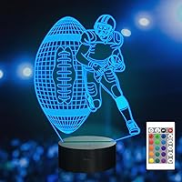Vista 9 de Attivolife Luz nocturna de jugador de fútbol americano para niños, lámpara LED de ilusión de rugby 3D, 16 colores cambiantes con control remoto