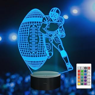 Attivolife Football Player 3D Nightlight, Rugby Illusion LED Lamp with Remote & Touch Control, 16 Colors Changing Dimmable, Great Bedside Decor Birthday Gift for Outsports Lover Children Kids Boys