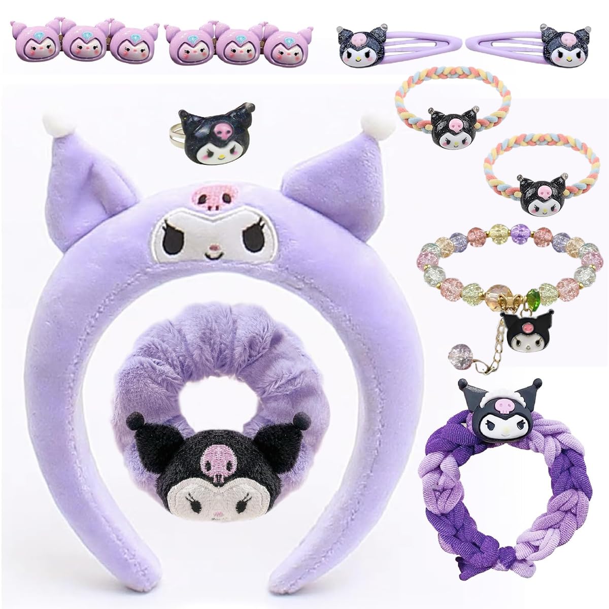 PATPAT® Girls Kuromi Accessories Set Fashion Kuromi Wardrobe Accessories Gift Set of 10Pcs Kuromi Girls Headband Woven Rope Hair Tie Hair Clips Plush Hair Scrunchie Finger Rings (B0DDWFTCCW) Amazon Price History, Amazon Price Tracker