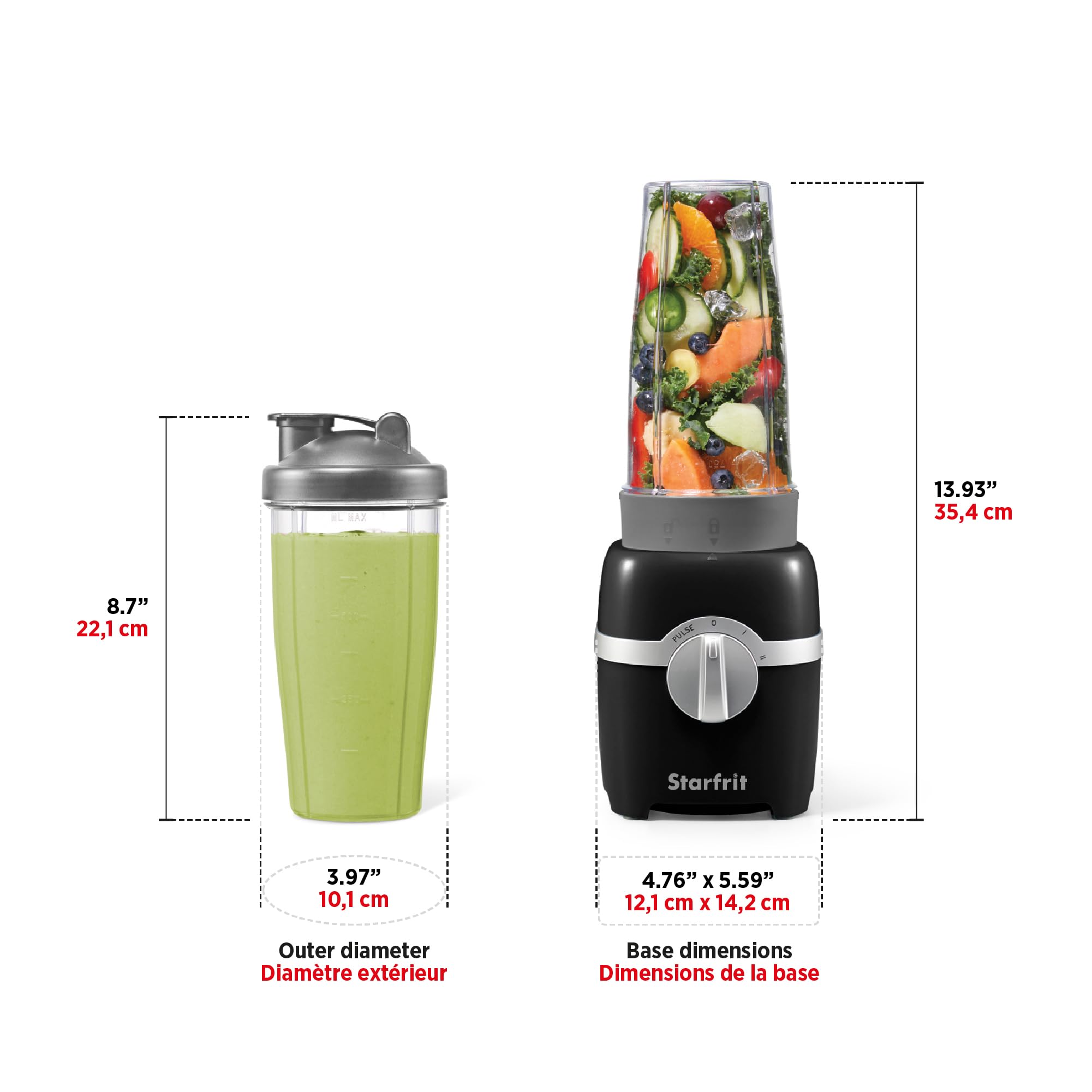 Starfrit Licuadora Personal - Dos Vasos de 828ml - Modos Alto, Bajo y Pulso - 300W - Negro