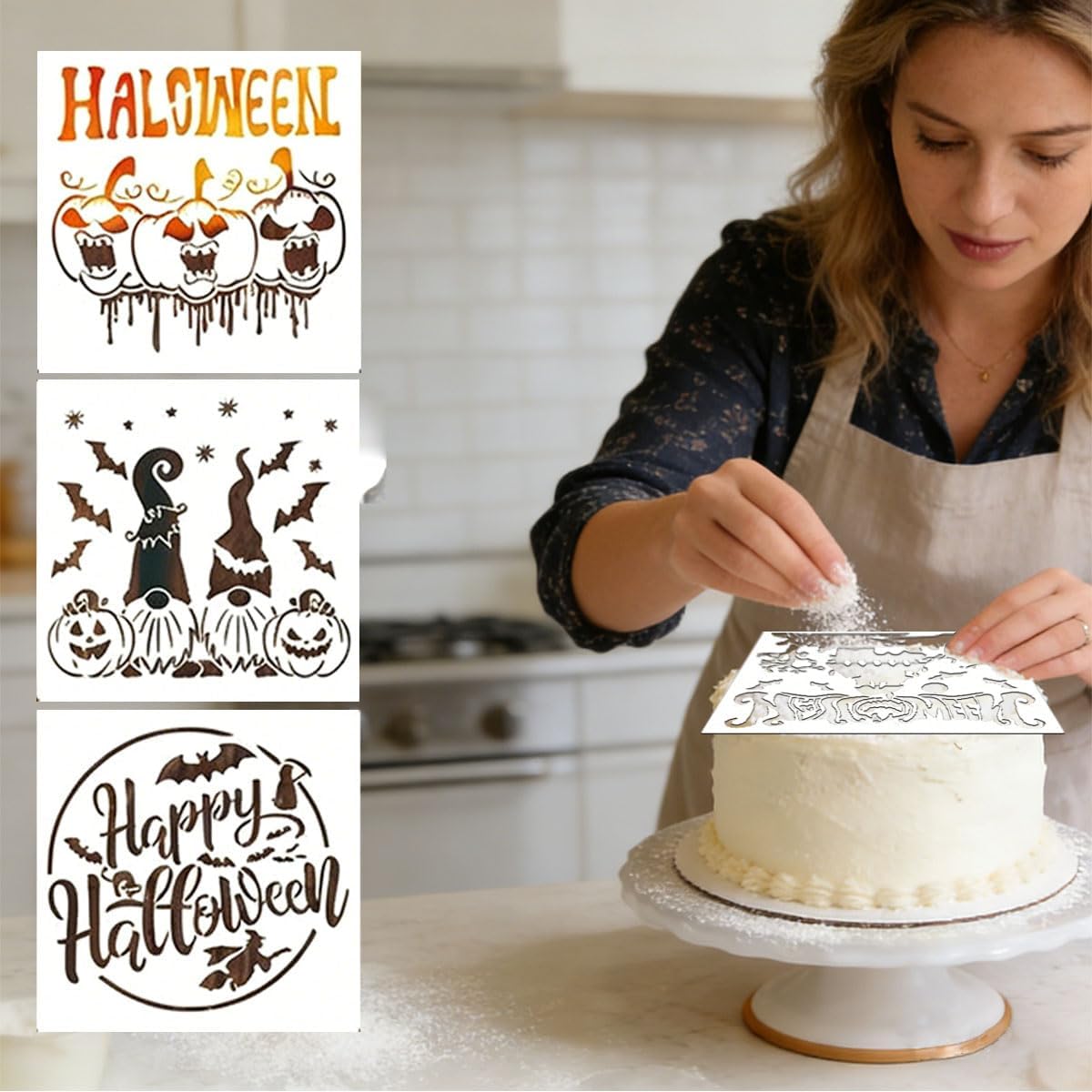16Pcs Halloween Bread Stencils Artisan Cake Baking Stencil Molds, Painting Templates Tool for Sourdough, for Party Pie, Cake, Bread, Cookie Decorating