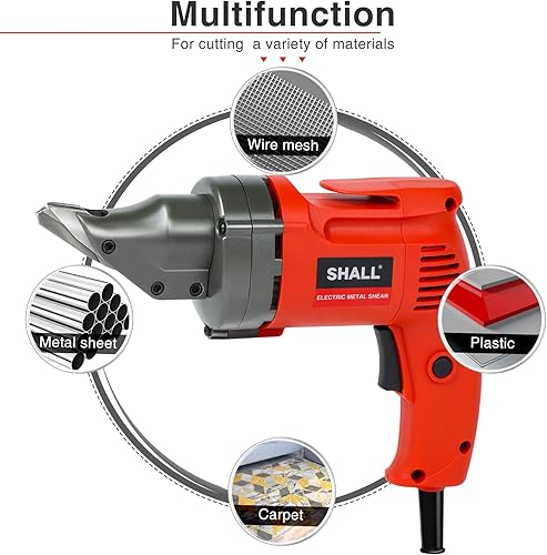 Miniatura 7 de SHALL Cizalla eléctrica de corte de metal, cortador de chapa metálica con cable de 4.0 amperios, velocidad variable con cabezal giratorio de 360