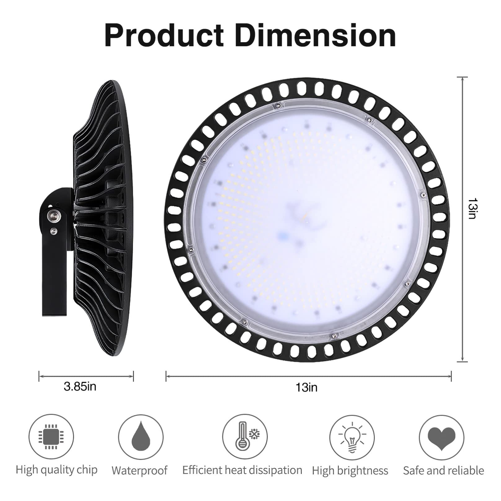 200W LED-UFO Industrial High Bay Light 6500K Cold White Workshop Lights Fixture 16000Lm 110V Commercial Bay Lamp for — view 5