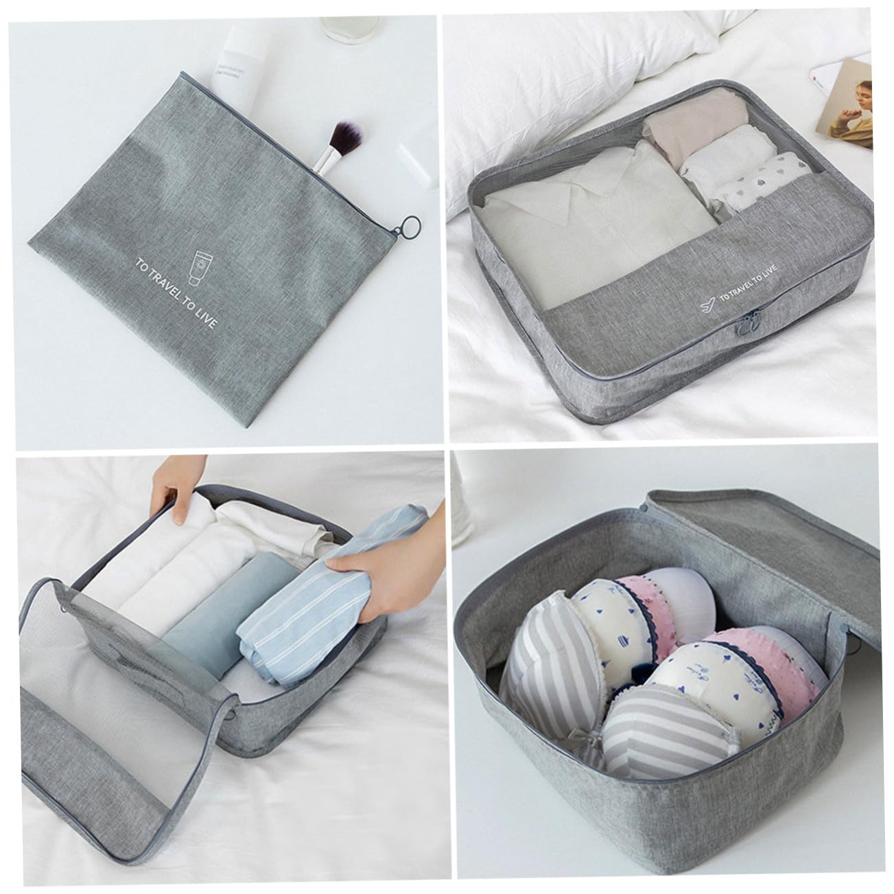 HEMOTON 7 pezzi Organizer da Viaggio in Tessuto con Zip Doppia Sacche Porta Abbigliamento e Intimo per Valigia per Business e Fine Settimana