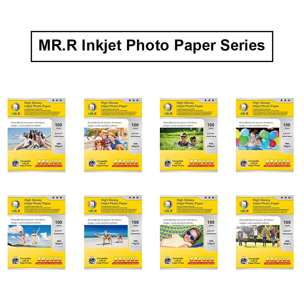 MR.R Papel fotográfico de doble cara con revestimiento mate para inyección de tinta, tamaño carta, 21,5 x 27,9 cm, 100 hojas por paquete de 80 libras, 300 g/m².