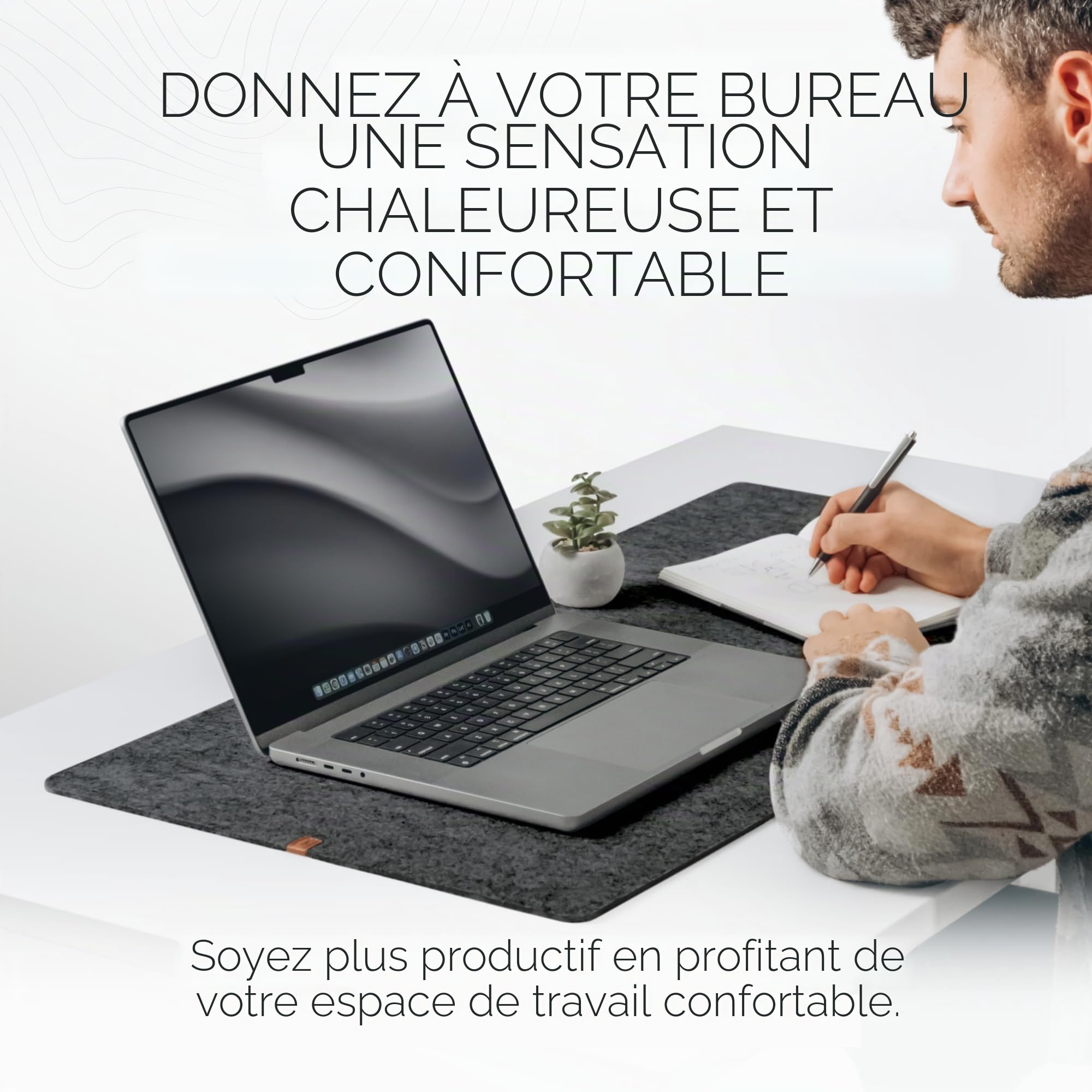 Nordik Grand sous-main en feutre – Anthracite – 89 x 43 cm – Couverture complète pour clavier et souris – Tapis de protection et mat – Sous-main de bureau pour bureau
