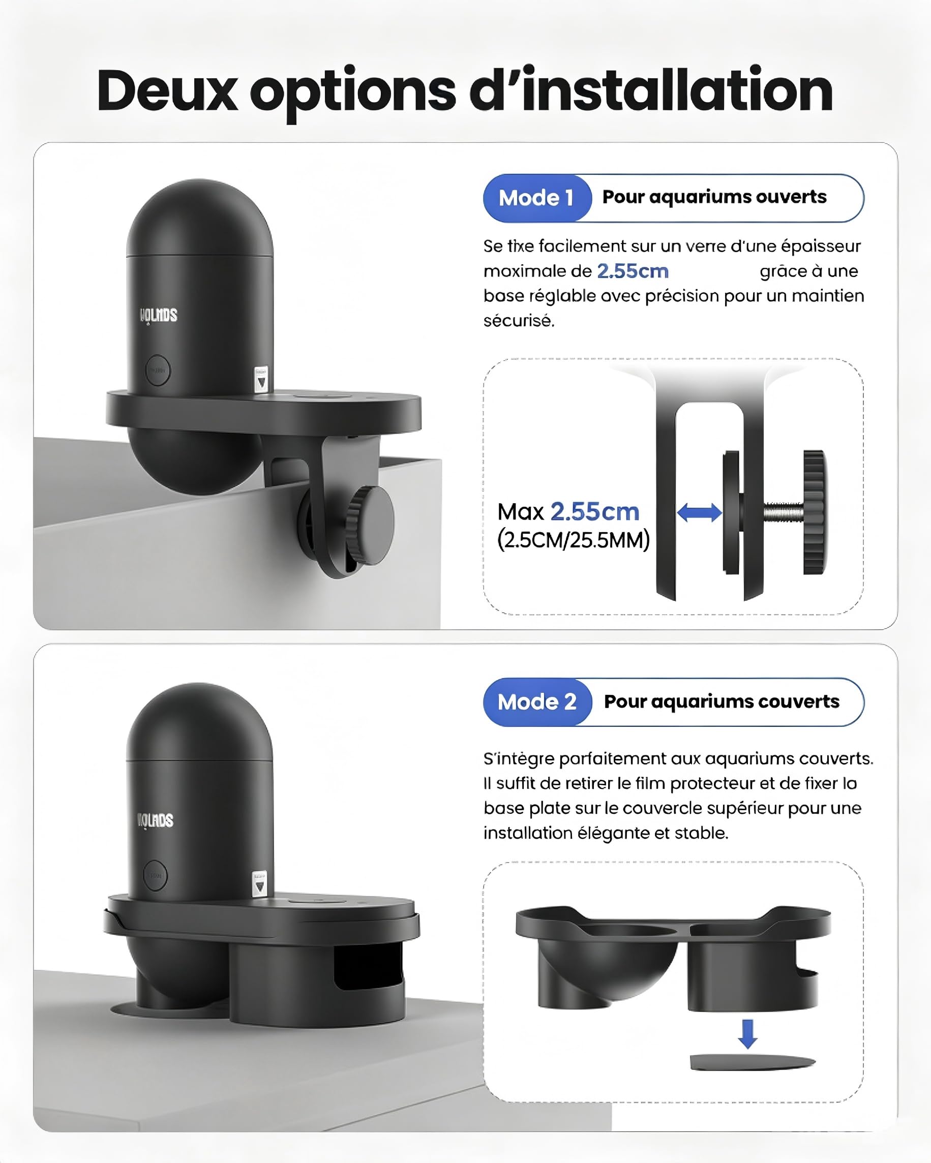Mangeoire pour Poissons automatiques - Distributeur Automatique de Nourriture WOLMDS avec Caméra 2.5K et Contrôle WiFi/App, 230ml Étanche pour Vacances, Alimentation Précise et Facile (Dark Grey)
