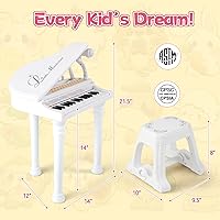 Vista 3 de HONEY JOY Piano clásico para niños, mini piano de cola de juguete de 31 teclas con soporte de música y taburete, juguete electrónico portátil