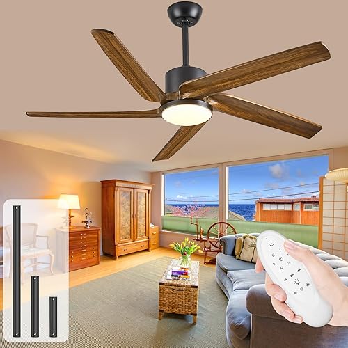 Miniatura 1 de Outdoor Ceiling Fan with Light, farmhouse Ceiling Fan with Remote, 5 Light Dimmable CCT, High Airflow 52 Inch wood Ceiling Fan for Indoor Outdoor