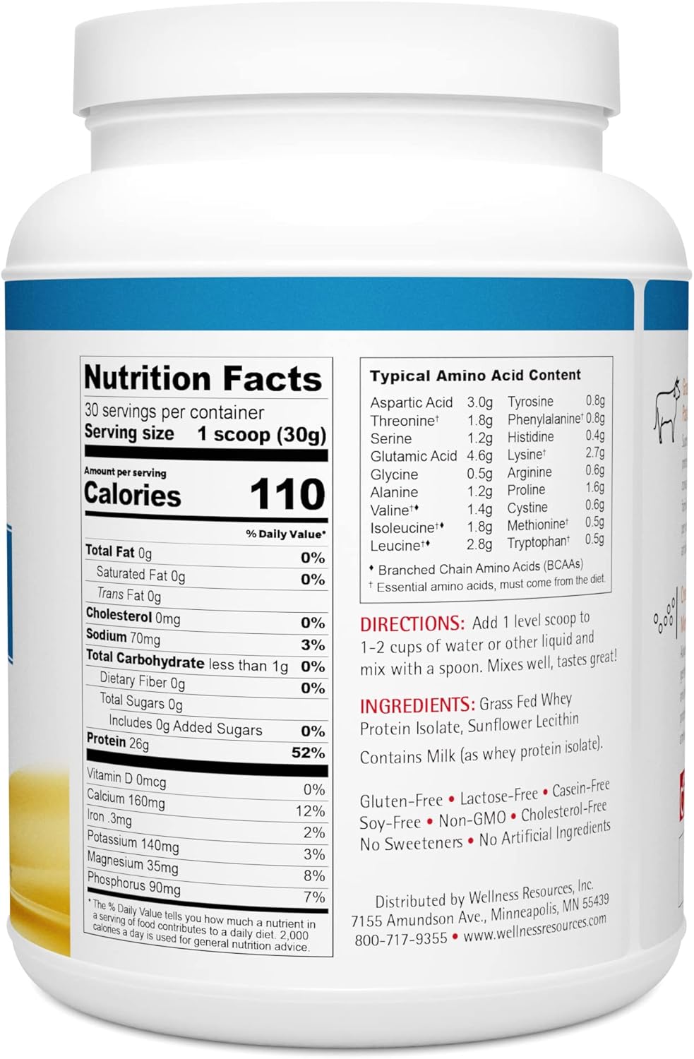 Wellness Resources Daily Protein Unflavored - Grass Fed, Pasture Raised Bioactive Whey Protein Isolate - Soy-Free, Gluten-Free - (2 lbs) image 7 of 7 B07FSQ6TTQ