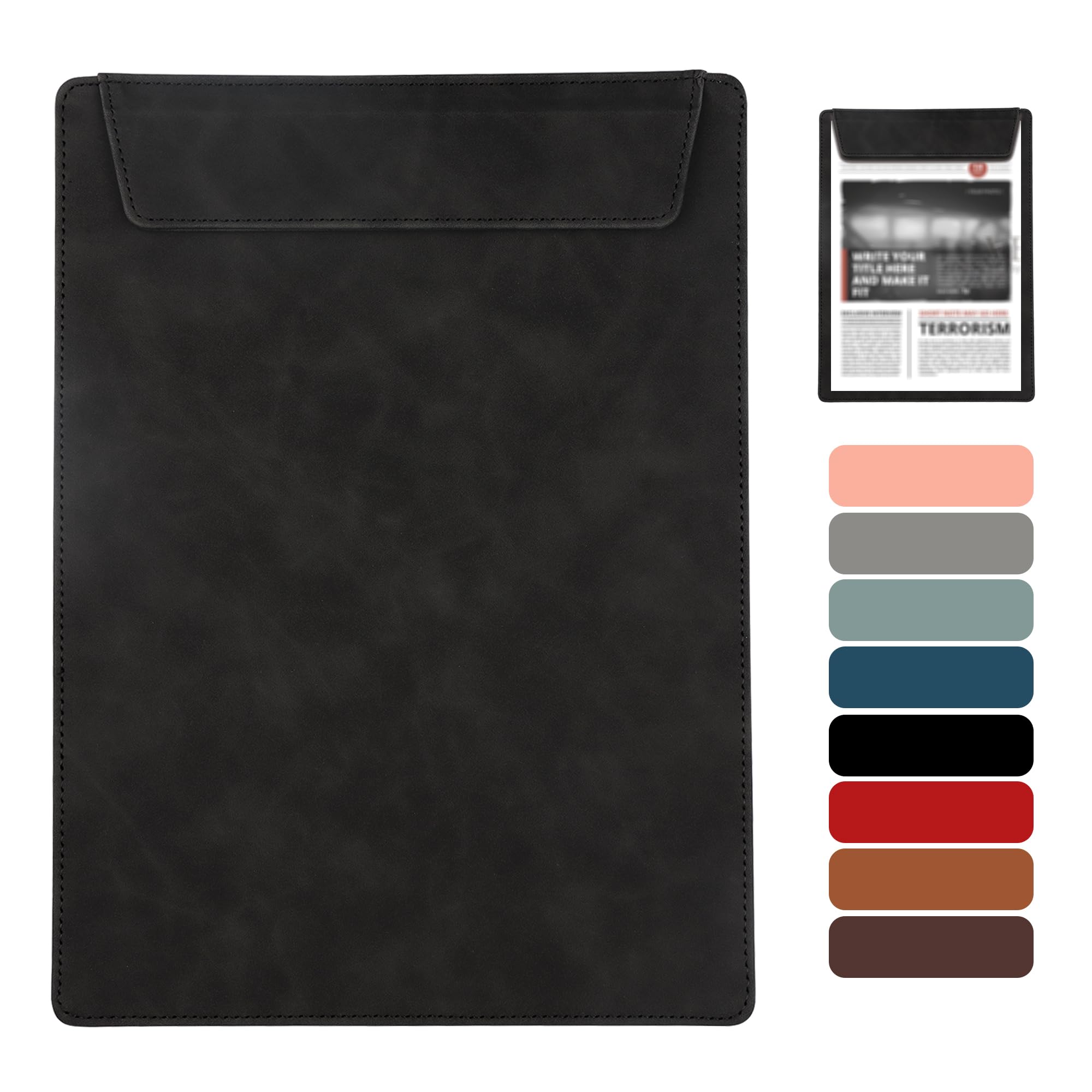 Magnetic Leather Clipboard with Pen Holder - Black Clipboard for Office Supplies, 8.5x11 Clip Board, Premium Clip Boards, A4 Size Slim Professional Writing Board