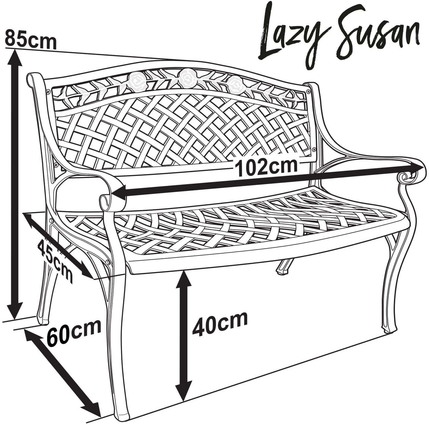 Lazy Susan | Banc de Jardin Rose Deux Places en Blanc et Coussin Beige | en Aluminium résistant aux intempéries | Facile à Assembler | Garantie 3 Ans