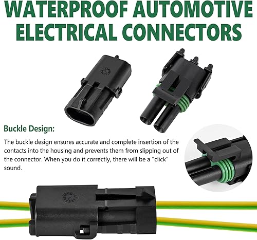 Miniatura 7 de Kikerike 286 piezas de 25 kits de conectores eléctricos automotrices impermeables 2 pines macho y hembra 22-14 AWG arnés de cable de bujía kit de