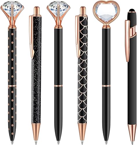 El juego de 6 bolígrafos incluye bolígrafo de diamante de cristal bolígrafo de metal delgado de tinta negra bolígrafo de arena líquida bolígrafo