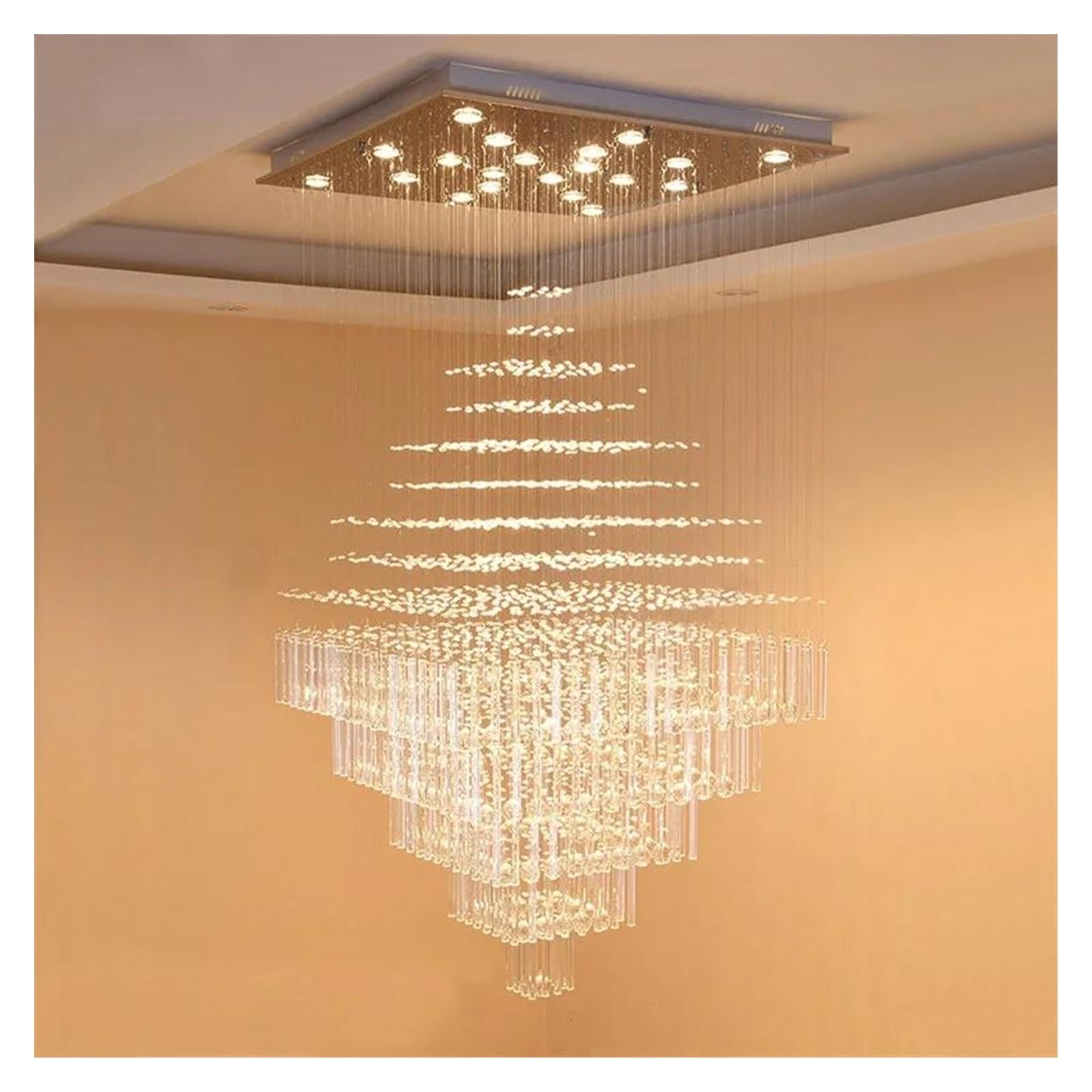 Genérico Lámparas de araña, Lámpara de araña LED dúplex for sala estar, lámpara techo colgante alambre cristal simple, larga ingeniería acero inoxidable for pasillo hotel(Warm light,L80cm)