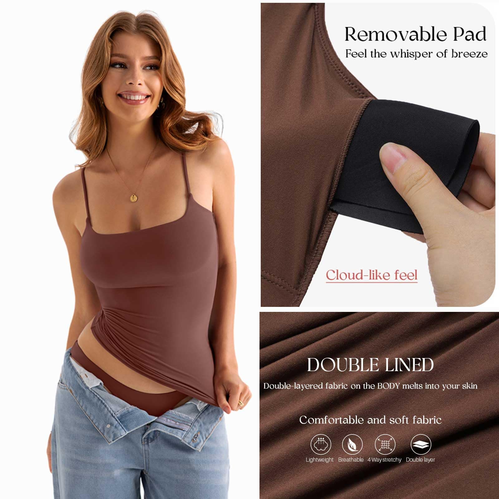 3 Pezzi Canotta con Reggiseno Donna Incorporato Cotone Tank Top Canottiera Casual Canotta di Base Scollo a V Cami Camisole Spalline Regolabili Tank Shirt Senza Maniche Camicia Imbottita Canottiera