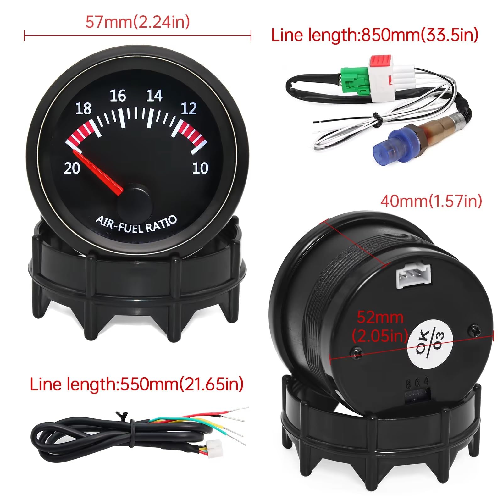 Per Misuratore AFR Per Auto 12 V 20:1-10:1 Corsa Rapporto Aria-carburante 52 Mm Con Sensore Ossigeno O2 A Banda Stretta 0258006028 Sensore ossigeno