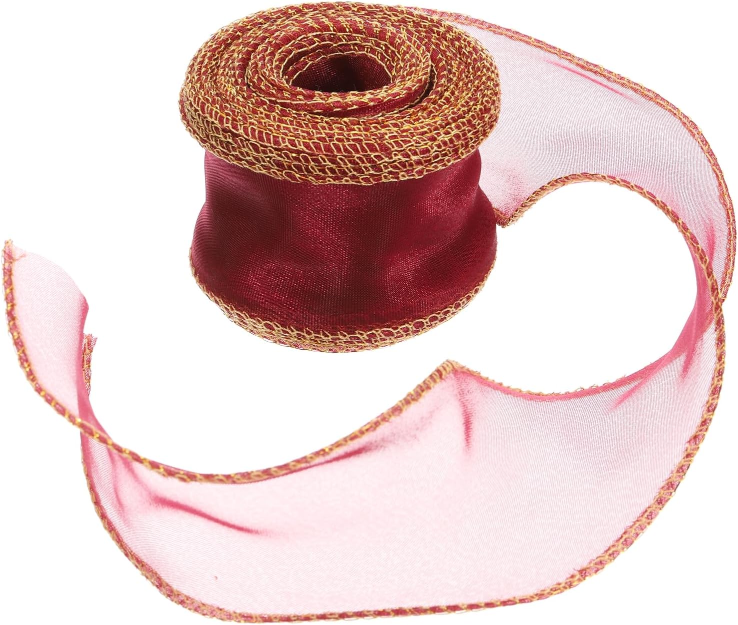 PATIKIL 1.6 Inch x 10 Yards Sheer Organza Ribbon, Gifts Wrap Ribbons Fishtail Yarn with Golden Border Packaging for Wedding Party Cake Flower DIY Decorations, Khaki