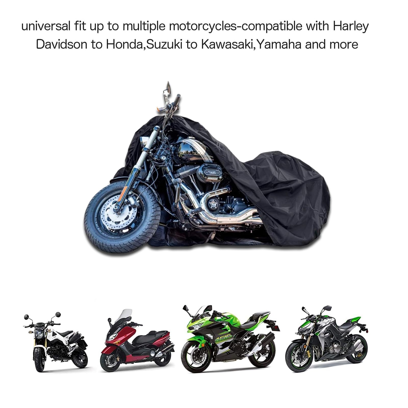 Copertura universale per moto impermeabile per tutte le condizioni atmosferiche, copertura per scooter da esterno, pioggia, sole, UV, polvere, antivento, protezione riflettente notturna con custodia