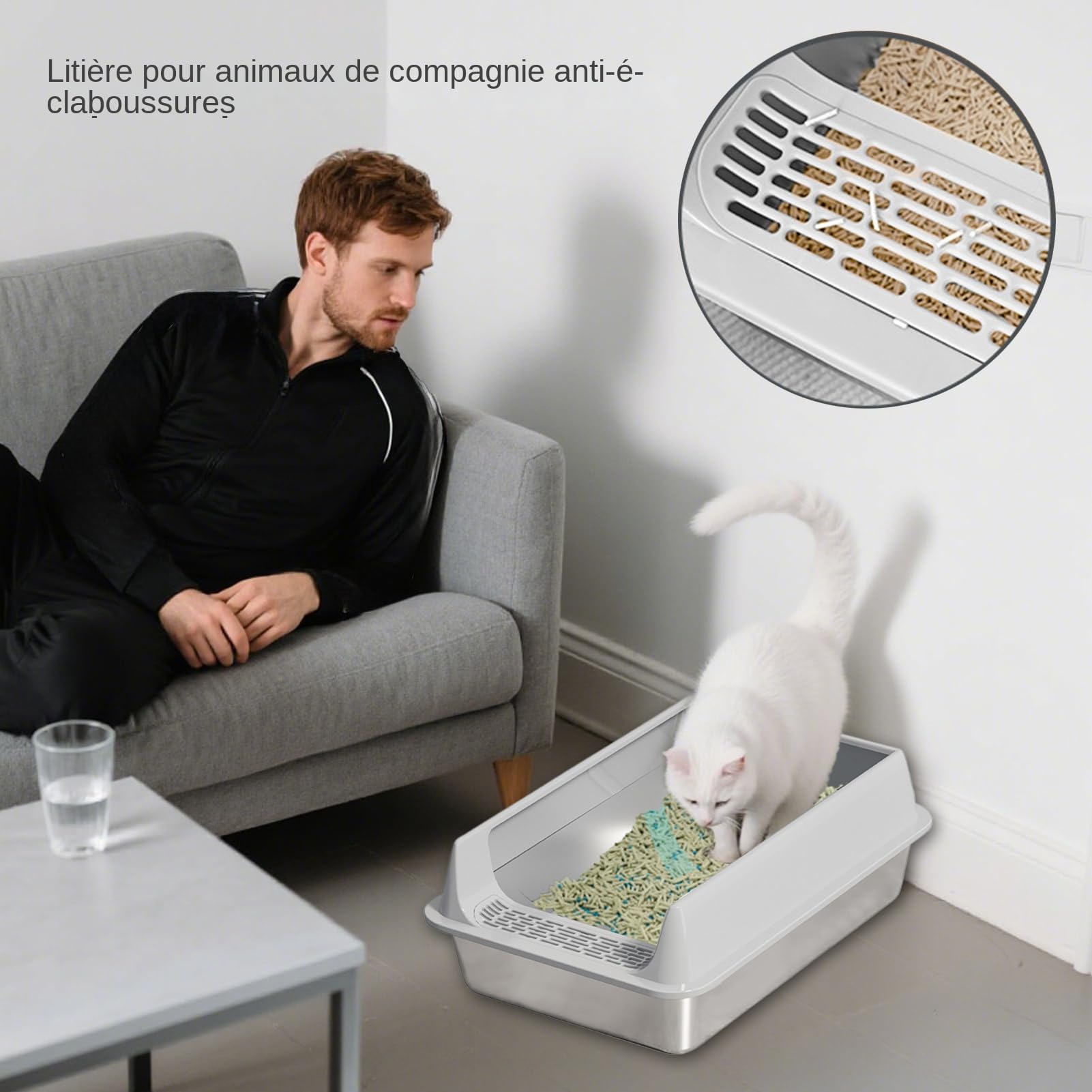 de para Gatos Bandeja con para Mascotas Antisalpicaduras | Bandeja para Gatos Antisalpicaduras Semicerrada con Recogedor para Dormitorio, Apartamento, Salón