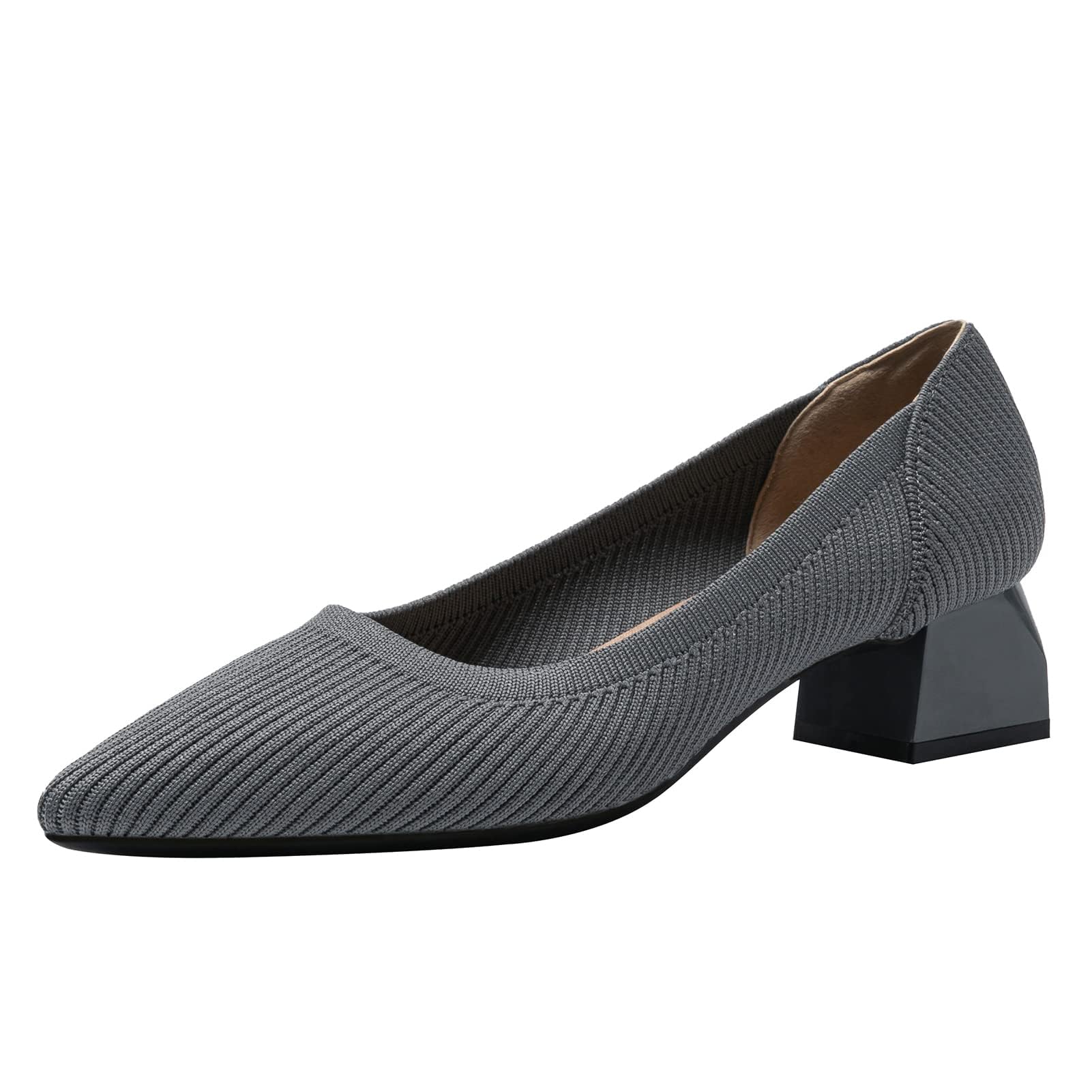 youngshow Women's Pumps Kitten Heels Pointed Toe Knit Slip On Comfortable Casual Formal Dress Shoes