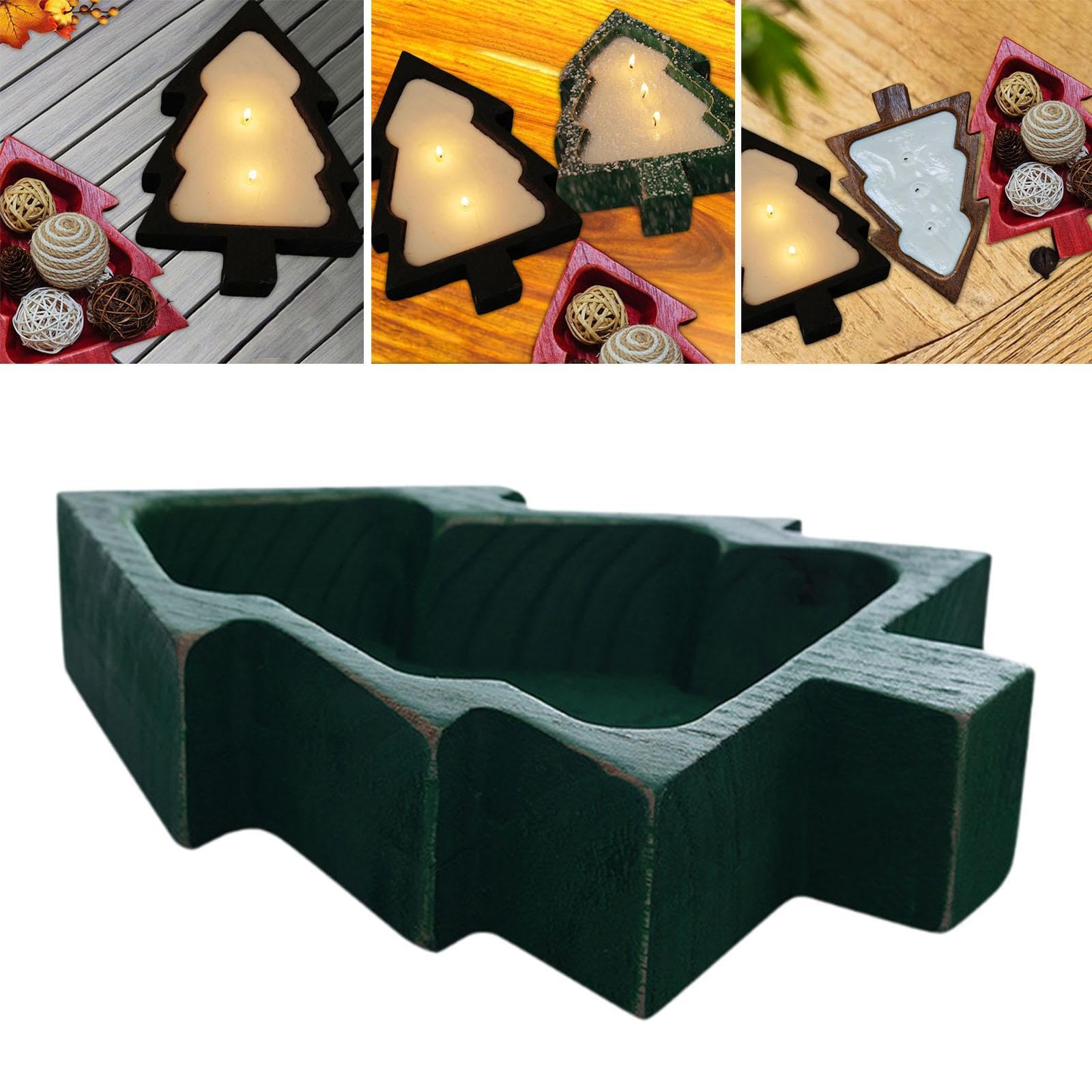 Bandeja de madera para servir árbol de Navidad, plato de aperitivos para frutas y golosinas, decoración festiva, cuenco verde perfecto para fiestas y reuniones