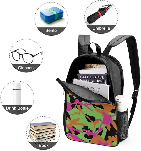Double-Sided Wear Backpack Personalized Casual Daypack Primary School Bookbag Camouflage Colorful
