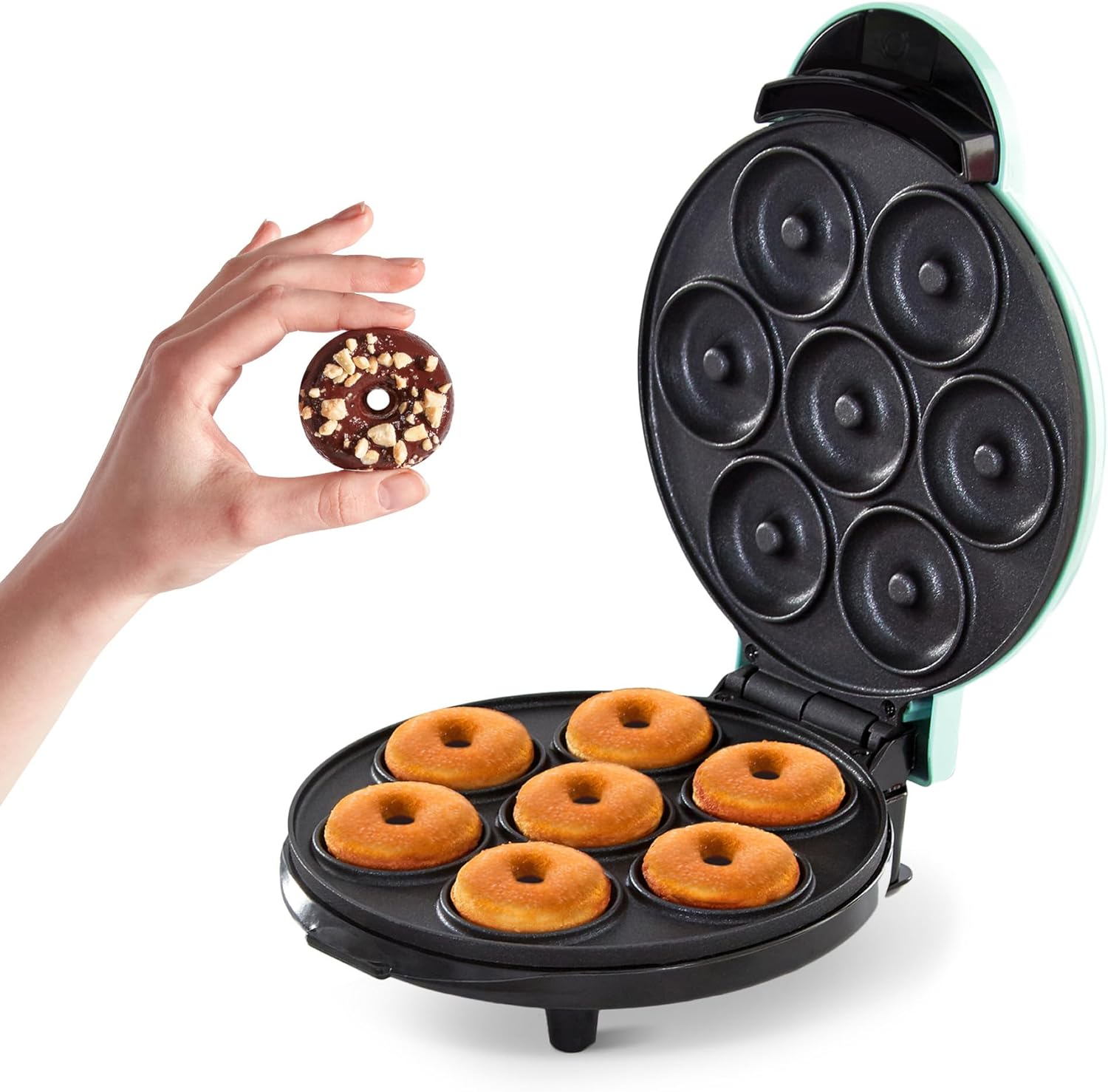 Dash Express Mini Donut Maker – Homemade Dessert Maker – Features Double-Sided, Non-Stick Surface & Space-Saving Design – Makes 7 – Aqua Dash Express Mini Donut Maker – Homemade Dessert Maker – Features Double-Sided, Non-Stick Surface & Space-Saving Design – Makes 7 – Aqua