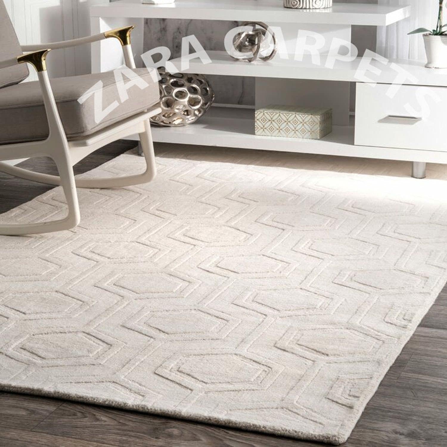 ZARACARPETS Solid Plain Exported Quality Hand Made Carpets and Rug Size 8x8 Round Diameter (8 by 8 Round) Cream Brick