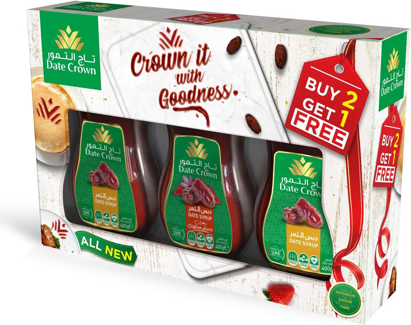 DATE CROWN Syrup Buy 2 Regular Get 1 Free Saffron, dark brown