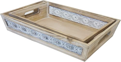Miniatura 4 de Admired By Nature Abn5E130-NTRL - Juego de 2 bandejas de desayuno con borde de encaje anidable, mesa de café, decoración del hogar