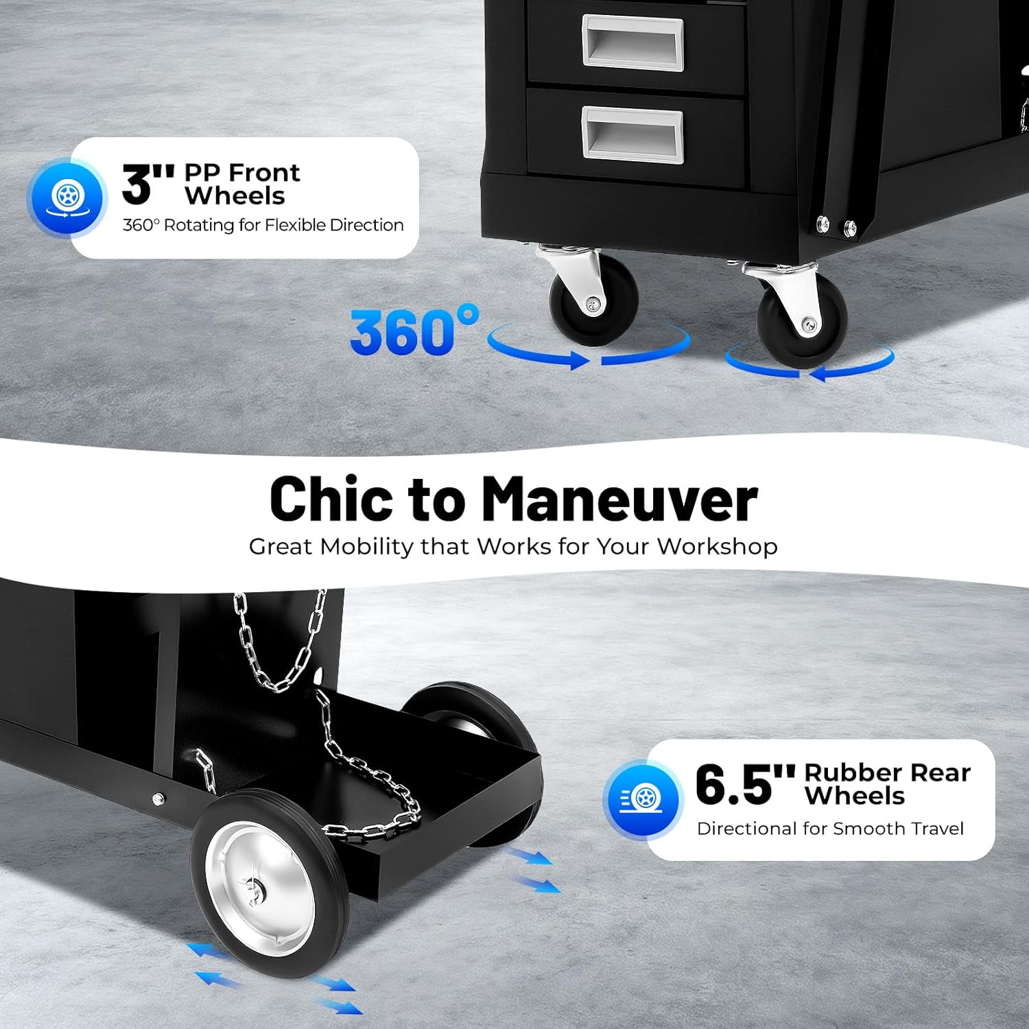 2 Tier Rolling Welding Cart with 4 Drawers, 80kg/176LBS Welder Cart Trolley w/360° Swivel Wheels and Tank Storage Rolling Trolley, for Mig Welder and Plasma Cutter