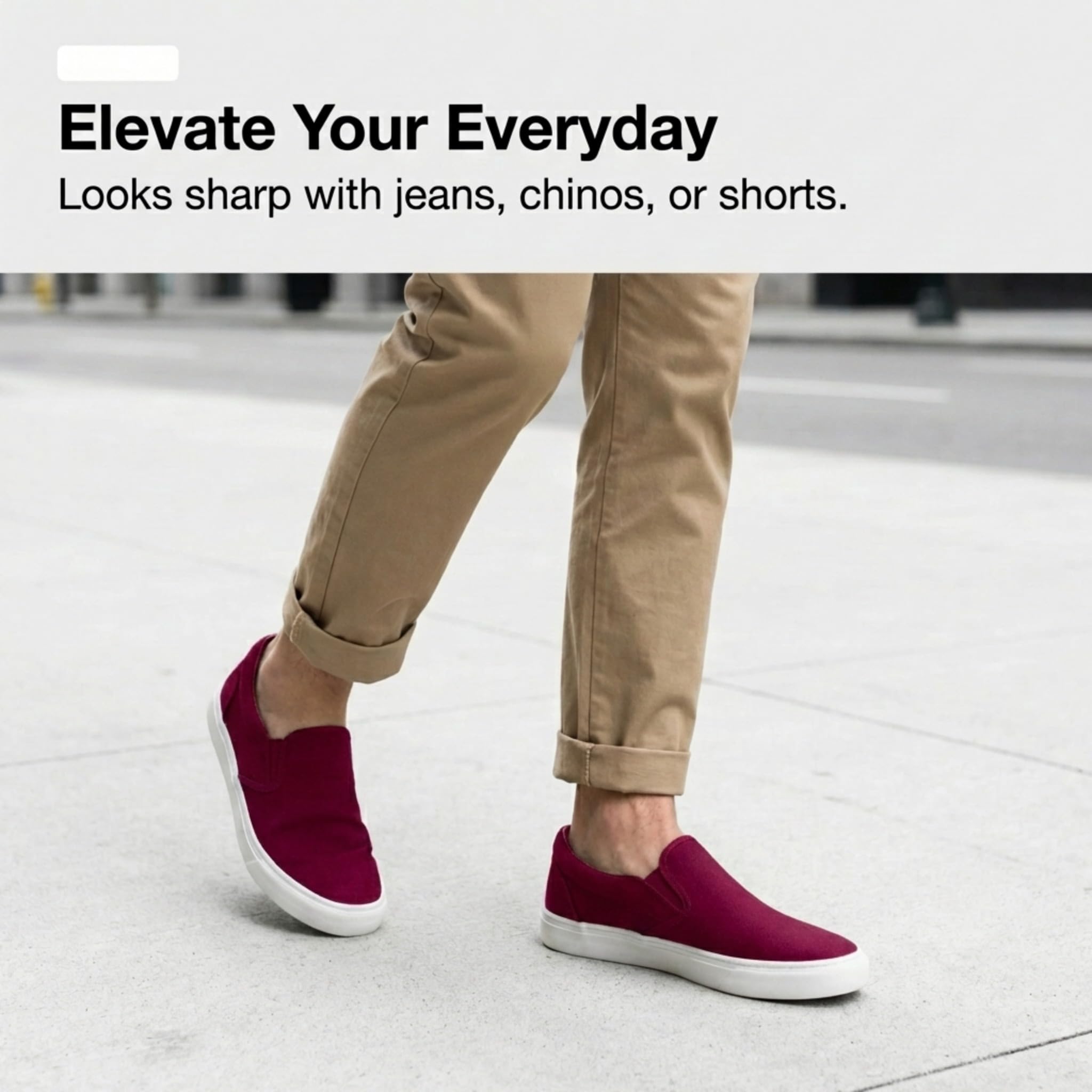 hello basics Men's Canvas Slip On Shoes for Men, Laceless Low Top Sneakers Mens Slip On Sneakers (Maroon, 10)