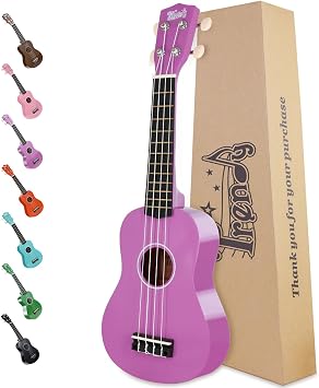 Trendy Soprano Ukulele for Beginners 21 Inch Hawaiian Wood Ukuleles for Adult Student Starter Four Strings Guitar Purple