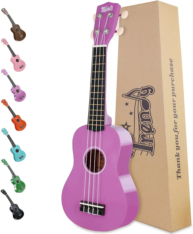 Trendy Ukulele Soprano Dia dos Namorados para Iniciantes, Ukuleles de Madeira Havaiana de 53 cm para Estudante Adulto Iniciante Guitarra de Quatro Cordas (Roxo)