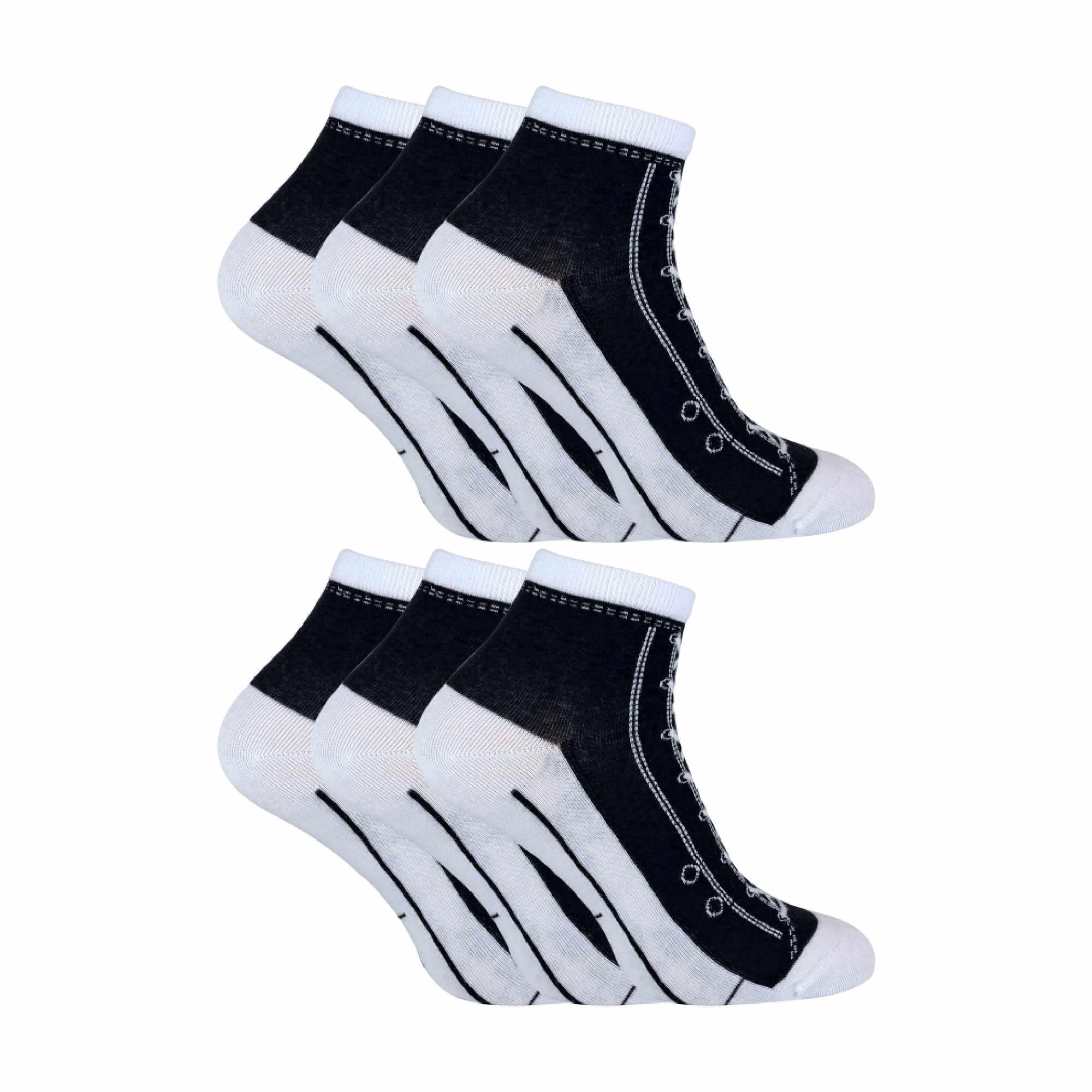 Sock Snob Girls Black 6 Pair Multipack Socks That Look Like Shoes Novelty Funny Lace Up Sneaker Socks