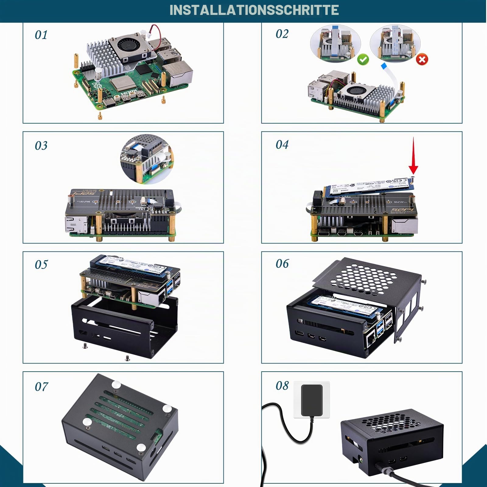GeeekPi Metal Gehäuse für Raspberry Pi 5,mit Official Active Cooler,N04 M.2 NVMe SSD PCIe Peripheral Board und 27W USB C Netzteil für Raspberry Pi 5 4GB/8GB/16GB