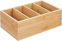 Vista 9 de mDesign Caja organizadora compacta de madera de bambú para almacenamiento de alimentos, 4 secciones divididas, soporte para paquetes de condimentos