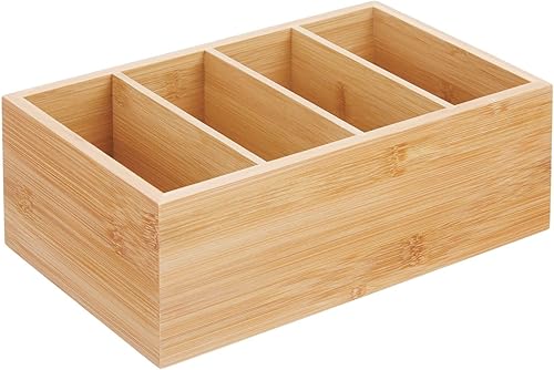Miniatura 9 de mDesign Caja organizadora compacta de madera de bambú para almacenamiento de alimentos, 4 secciones divididas, soporte para paquetes de condimentos,