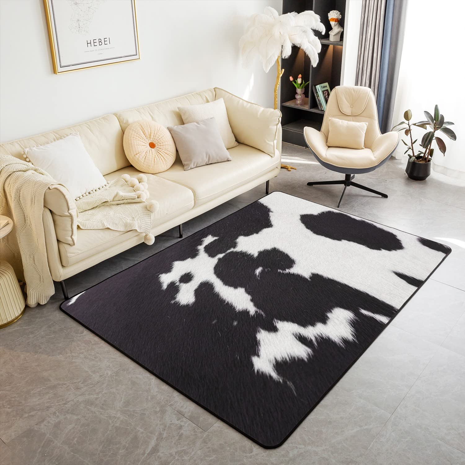 Tapis imprimé vache antidérapant et doux pour tapis de sol de salon