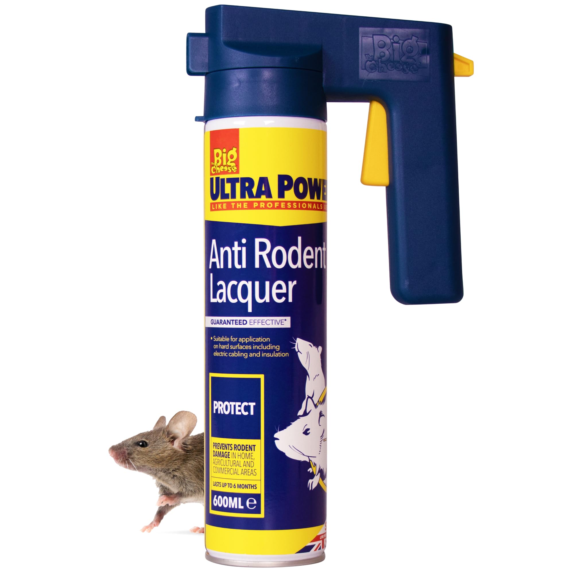 The Big Cheese Ultra Power – Anti Rodent Lacquer Trigger Action Aerosol – Rat Deterrent & Mouse Repellent, Peppermint Oil Spray - Professional Prevention of Rodent Damage – 6 Months Protection – 600ml